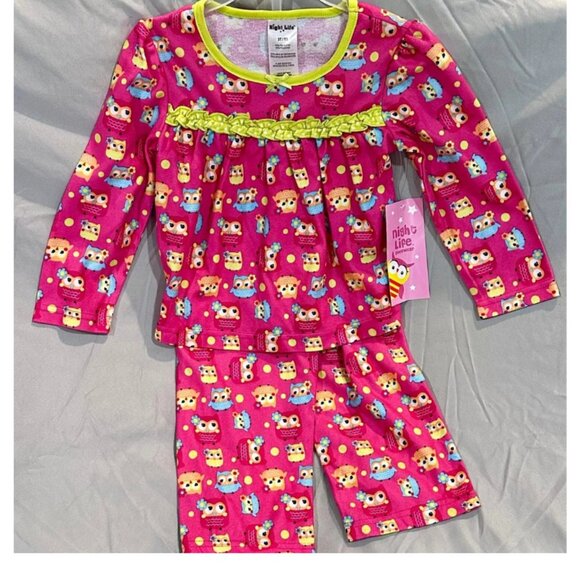 Night Life Owl Pajama Set Pink Long Sleeve Top & Pants NWT Size 3T - Picture 4 of 6